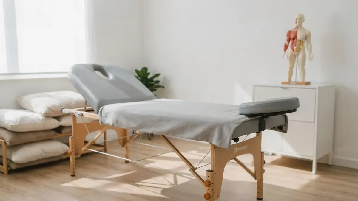 Behandlungsraum für Erstbehandlung Osteopathie mit Liege, Anatomiemodell und ruhiger Vorbereitung