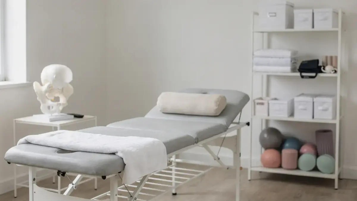 Osteopathie bei ISG-Blockade: Hände behandeln den Beckenbereich auf einer Liege in einer Praxis