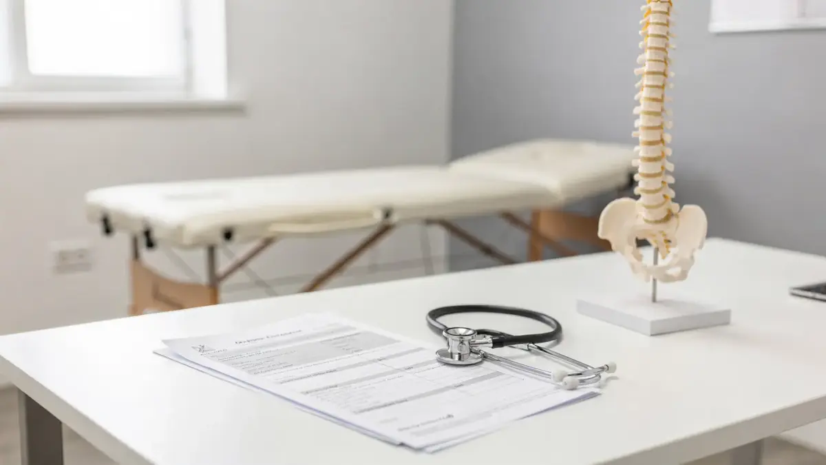 Osteopathie-Erstattung durch die Krankenkasse: Behandlungsraum mit Unterlagen und Anatomiemodell