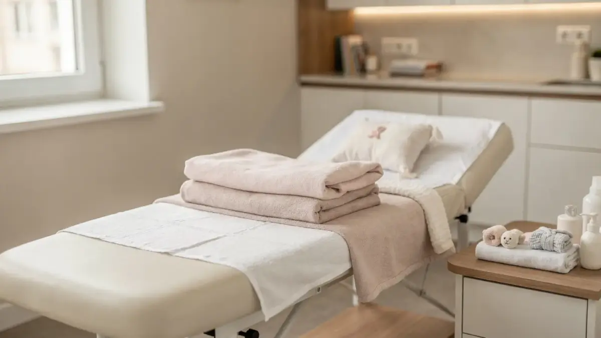 Osteopathie für Babys mit Trinkproblemen in einer ruhigen Praxis mit Behandlungsliege und Babyausstattung