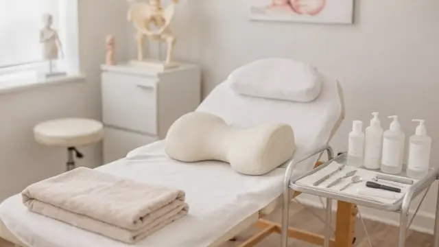 Schwangere Frau in einer Praxis bei Osteopathie gegen Beckenschmerzen in der Schwangerschaft