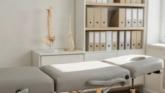 Behandlungsraum zur Osteopathie-Berufsbezeichnung mit Liege und Anatomiemodell