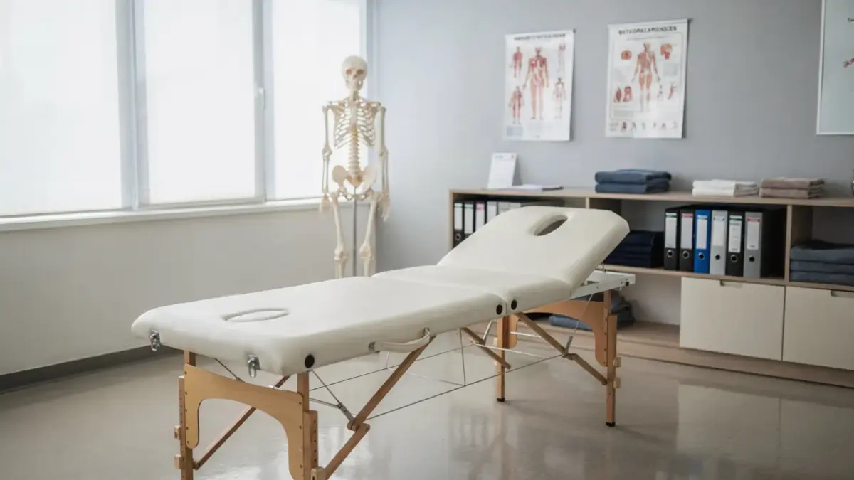 Behandlungsraum mit Anatomiemodell und Liege zur Osteopath Ausbildung Voraussetzung