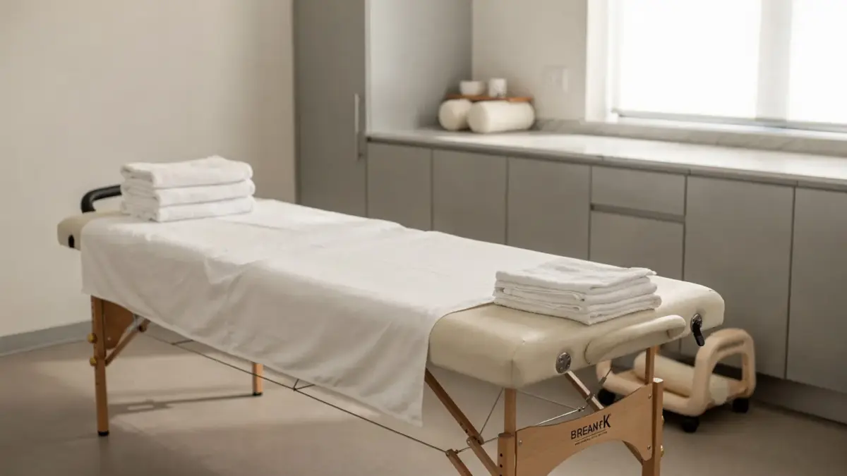 Craniosacrale Therapie in einem ruhigen Behandlungsraum mit Liege und Handtüchern